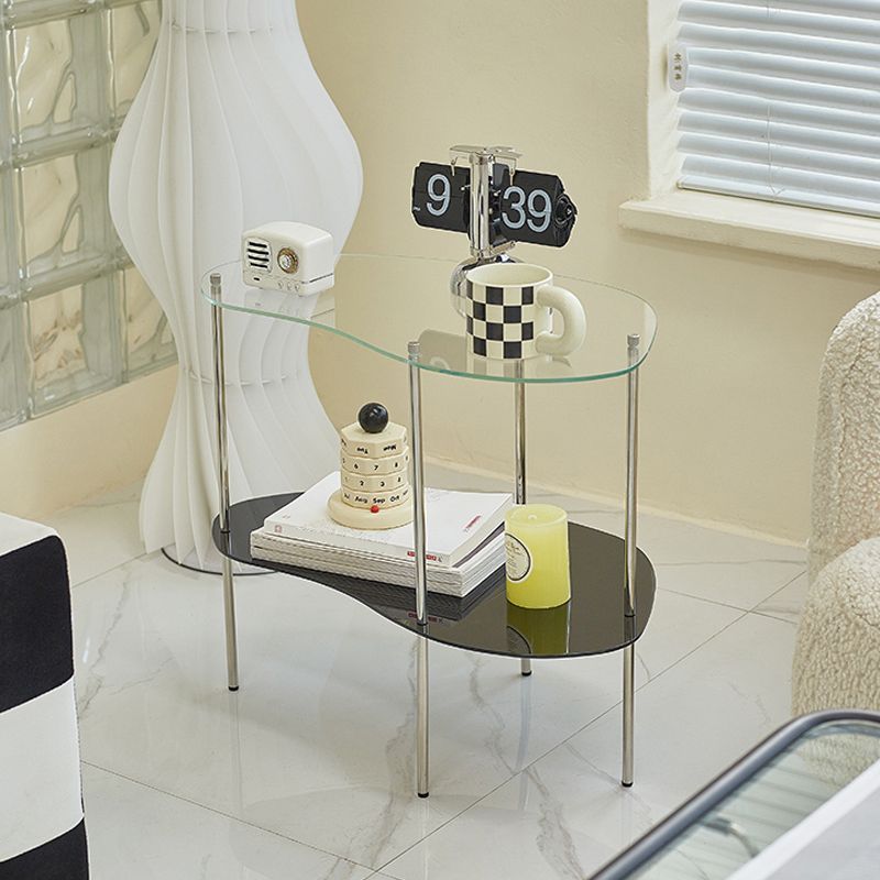 Modern Gambe in vetro 4 gambe a doppio livello tavolino accento a forma naturale