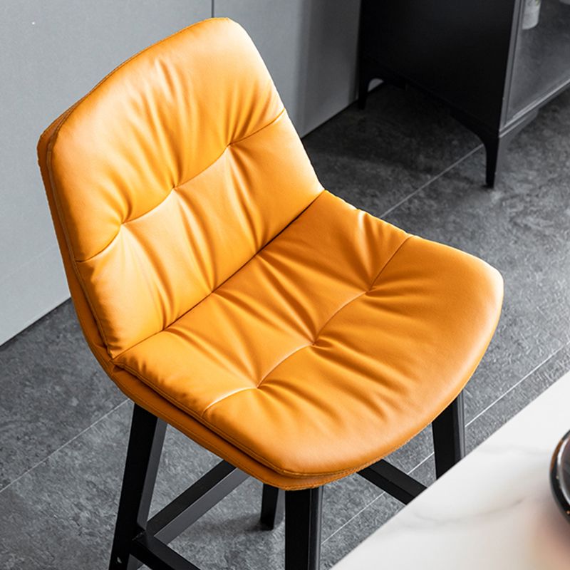 Modern Solid Wood Legs Faux Leather Bar Stools with Footrest