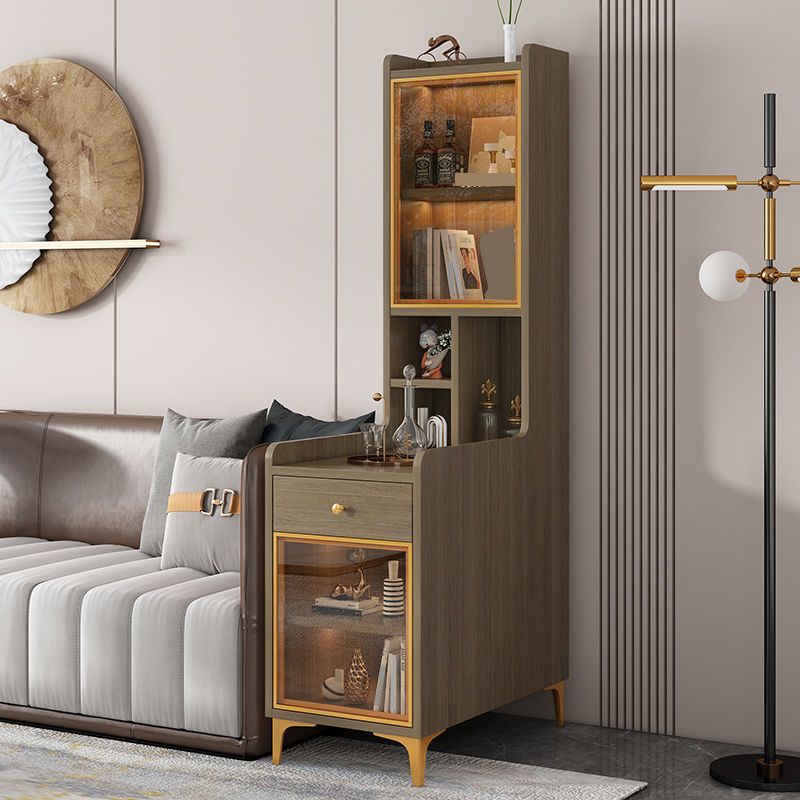 Glass Paned Modern Straight Legs Wood Accent Cabinet with Shelves