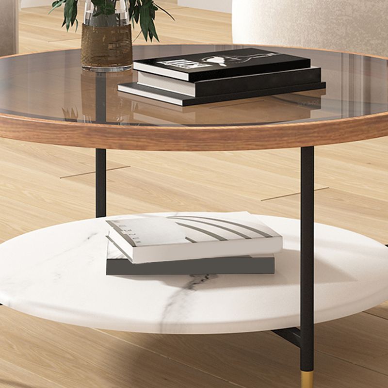 Round Coffee Table Glass Nesting Coffee Table Set with Shelf