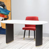 Table à manger en pierre ovale table de piédestal double luxe pour salle à manger