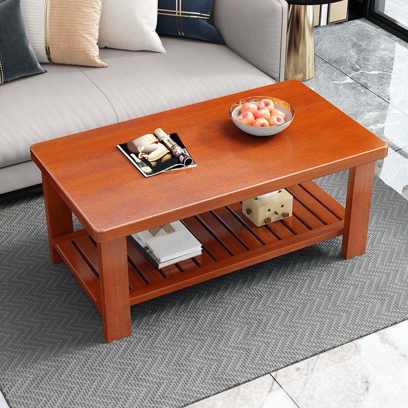 17.7" H Modern Rectangle Wood Coffee Table 4 Legs Cocktail Table with Shelf