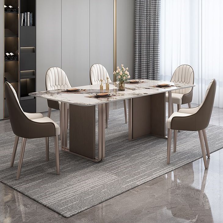 Table à manger de luxe traditionnelle table rectangle de pierre fritte avec cadre doré