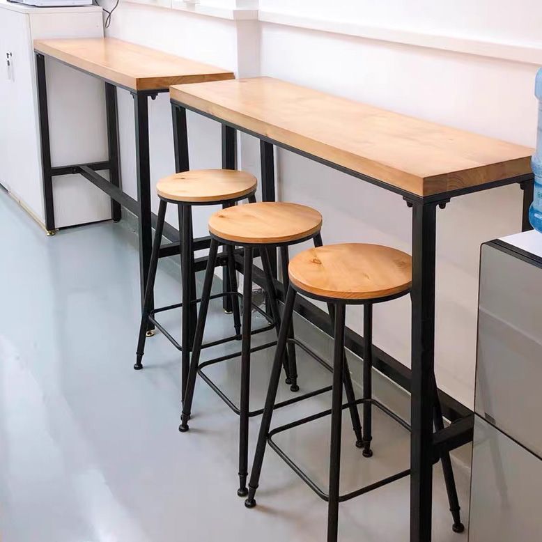 Rectangular Pine Wood Top Bar Table Industrial Bar Table with Black Trestle Base Clearhalo 'Bar Furniture' 'Bar Tables' 'bar_tables' 'furn' 'furn_bar_tables' 'Furniture' 'Kitchen & Dining Furniture' 1200x1200_591ada7d-d161-4cb2-a792-324a654bbfd8