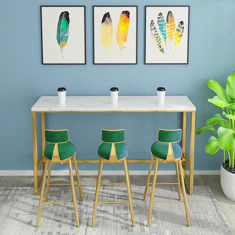 Glam White Metal Counter Table with Rectangle Table Top Gold Trestle Table - 43" H Clearhalo 'Bar Furniture' 'Bar Tables' 'bar_tables' 'furn' 'furn_bar_tables' 'Furniture' 'furniture_bar_tables' 'Kitchen & Dining Furniture' 1200x1200_591bb8ee-e815-4787-9a4c-114f9ff55c6e