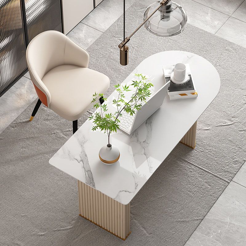 Glam Beige Office Desk 23.6 "Wide Stone and Metal Writing Desk