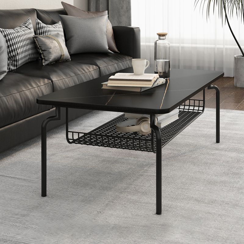 Glam Coffee Table with Slate Rectangle Top and 4 Legs Bunching Tables