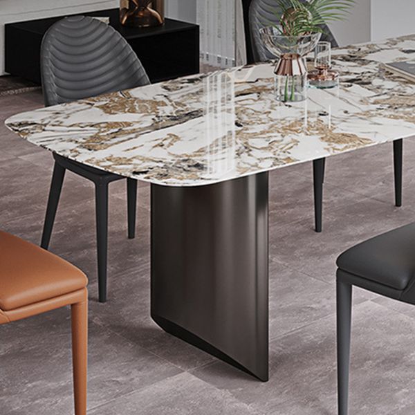 Industrial Style Rectangle Dining Table Sintered Stone Table with Metal Legs for Home Clearhalo 'Dining Tables & Seating' 'Dining Tables' 'dining_table' 'furn' 'furn_dining_table' 'Furniture' 'Kitchen & Dining Furniture' 1200x1200_5927897c-e172-4a22-a575-30e5ebc8b806