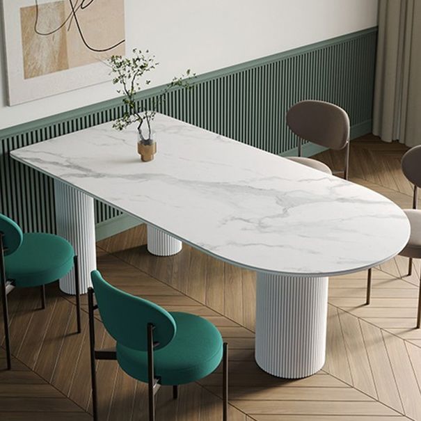Contemporary Dining Table Sintered Stone Dining Table with 3 White Legs for Dining Clearhalo ' dining_table' 'Dining Tables & Seating' 'Dining Tables' 'furn' 'furn_dining_table' 'Furniture' 'furniture_dining_table' 'Kitchen & Dining Furniture' 'kitchen&dining_furn' 'kitchen' 'kitchen_dining_table' 1200x1200_5929840b-f03a-4346-9df1-1bfa4480c230