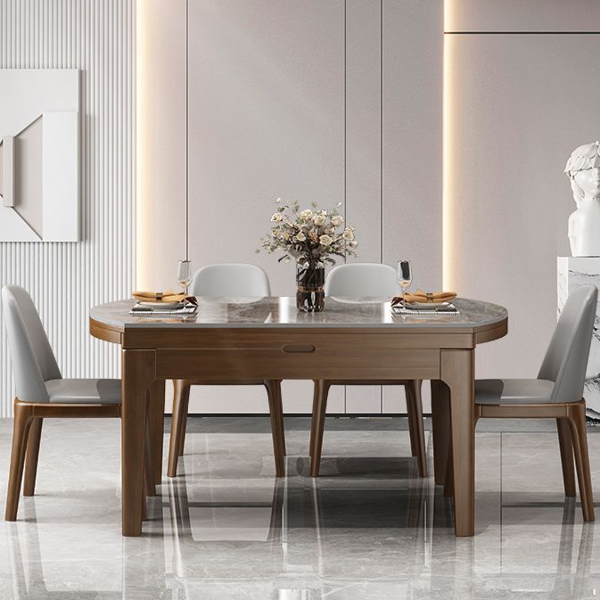 Sintered Stone Dining Table Round Dinner Table with Rubberwood Frame for Dining Room