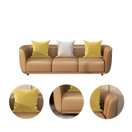 Modern Standard Leather Sofa Stationary Flared Arm Sofa for Living Room