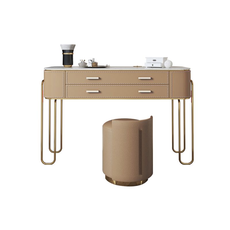 2 Storage Drawers Mirrored Vanity Set Genuine Leather Make-up Vanity