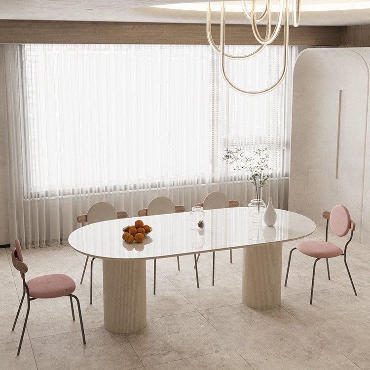 Dining Room Dinner Kitchen Table Double Pedestal Stone Oval Dining Table Clearhalo 'Dining Tables & Seating' 'Dining Tables' 'dining_table' 'furn' 'furn_dining_table' 'Furniture' 'Kitchen & Dining Furniture' 1200x1200_592ccca7-11cc-4b17-baa9-b7d4575227db