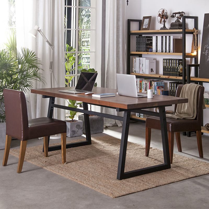 Industrial Pine Wood Table for Restaurant Rectangle Table with Metal Double Pedestal Clearhalo ' dining_table' 'Dining Tables & Seating' 'Dining Tables' 'furn' 'furn_dining_table' 'Furniture' 'furniture_dining_table' 'Kitchen & Dining Furniture' 'kitchen&dining_furn' 'kitchen' 'kitchen_dining_table' 1200x1200_592e8318-3687-4f44-be2a-17e2a4c1f19a