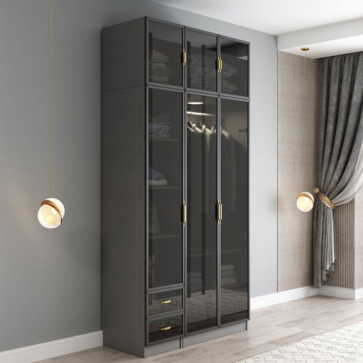 Contemporary Style Glass Wardrobe Grey Colour Wardrobe Closet Clearhalo 'Armoires & Wardrobes' 'armoires_wardrobes' 'Bedroom Furniture' 'furn' 'furn_armoires_wardrobes' 'Furniture' 1200x1200_59323415-6d3e-4885-88bb-84a75c481acc