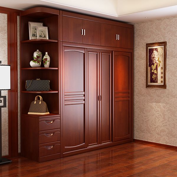 Rubber Wood Frame Wardrobe Freestanding Wardrobe Armoire with Shelves and Clothes Rail Clearhalo 'Armoires & Wardrobes' 'armoires_wardrobes' 'Bedroom Furniture' 'furn' 'furn_armoires_wardrobes' 'Furniture' 1200x1200_59327db5-e41c-4da5-bcc1-d25b48dda6b4