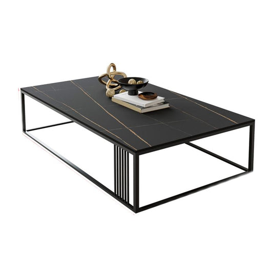 Metal Frame Rectangular Coffee Table Stone Top Cocktail Table
