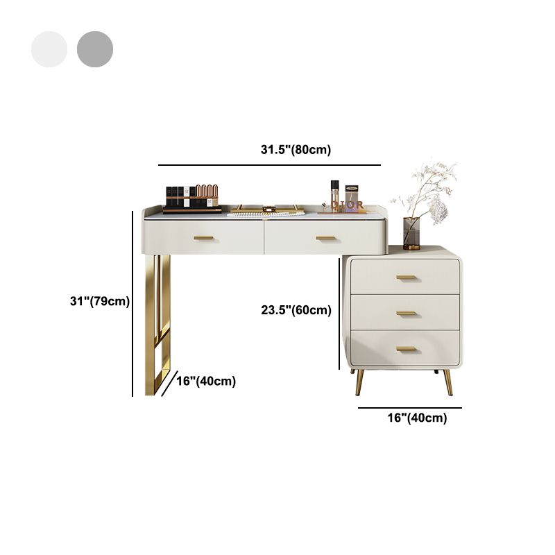 Wood and Metal Vanity Table in White/Grey Makeup Vanity Desk