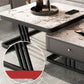 Modern Round Glass / Slate Cocktail Table Steel Frame Coffee Table with Drawer
