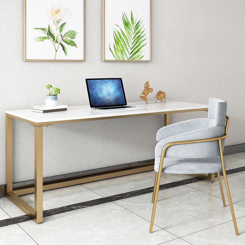 Glam Marble Office Desk 1-plank rechthoekig schrijfbureau met metalen benen