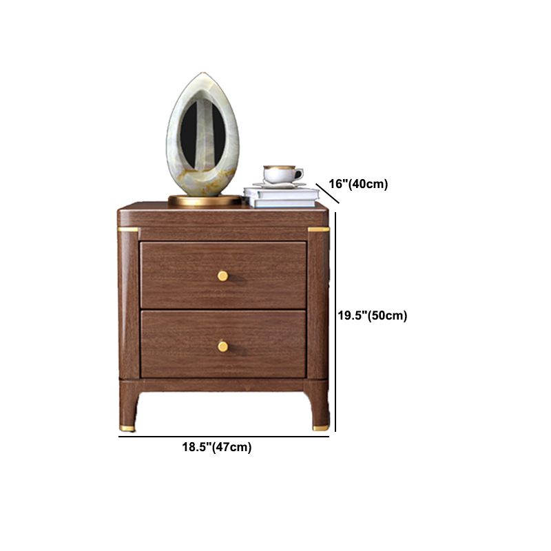 モダンなソリッドウッドナイトスタンド引き出しストレージクルミの足が茶色のナイトテーブルを含む