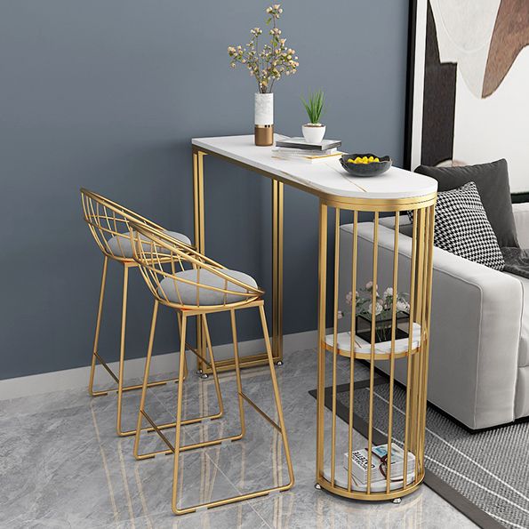 Glam Stone Indoor Bar Dining Table Gold Iron Double Pedestal Bistro Table with Shelve Clearhalo 'Bar Furniture' 'Bar Tables' 'bar_tables' 'furn' 'furn_bar_tables' 'Furniture' 'furniture_bar_tables' 'Kitchen & Dining Furniture' 'kitchen&dining_furn' 'kitchen' 1200x1200_594e0cbd-fb07-4c21-a665-a3639b6076f4