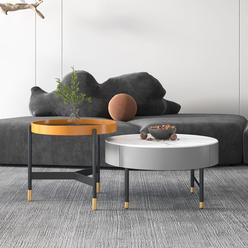 Glam Cocktail Table Round Stone 4 Legs Gold Coffee Cocktail Table