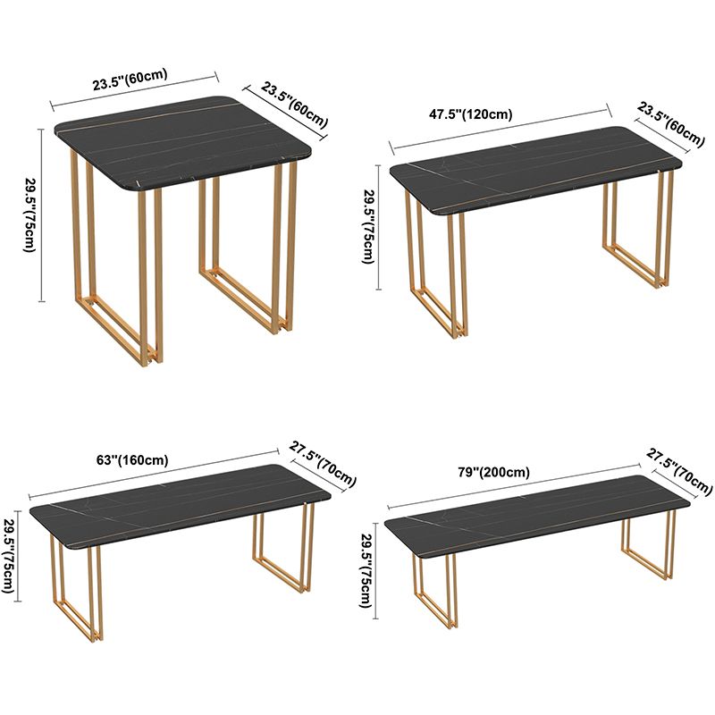 Industrial Sintered Stone Dinner Room Kitchen Table Black Table with Gold Frame for Dining Room Clearhalo ' dining_table' 'Dining Tables & Seating' 'Dining Tables' 'furn' 'furn_dining_table' 'Furniture' 'furniture_dining_table' 'Kitchen & Dining Furniture' 'kitchen&dining_furn' 'kitchen' 'kitchen_dining_table' 1200x1200_5957f64c-d8c5-451a-bc62-0387394609ee