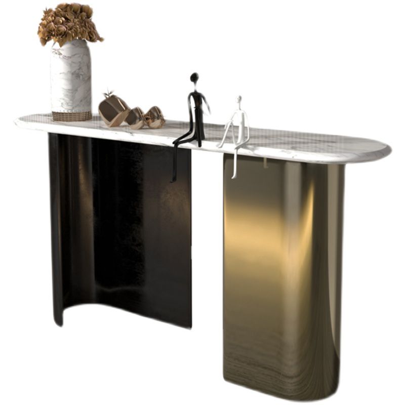 Modern Oval Console Table Metal Console Sofa Table in Black and Gold Clearhalo 'Console Tables' 'console_tables' 'Entry & Mudroom Furniture' 'furn' 'furn_console_tables' 'Furniture' 1200x1200_595b0821-0a33-41f8-a069-47c0f0b812ff