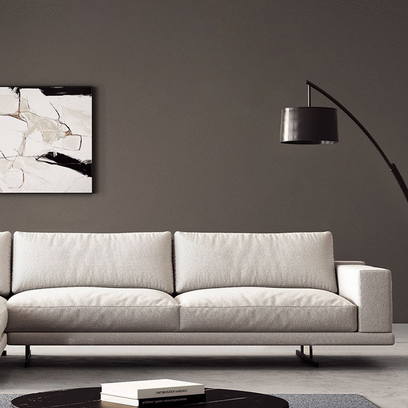 Square Arm Linen Sofa with Chaise Contemporary 4-Steater Loose Back Sofa in White Clearhalo 'furn' 'furn_sectionals' 'Furniture' 'Living Room Furniture' 'Sectionals' 1200x1200_595c24bf-c113-482a-9477-78901e8b05e6