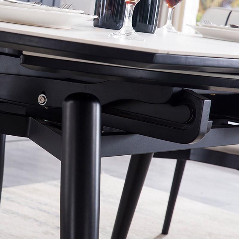 Contemporary Stone Dining Table Round Dining Table with 4 Wood Legs in Black