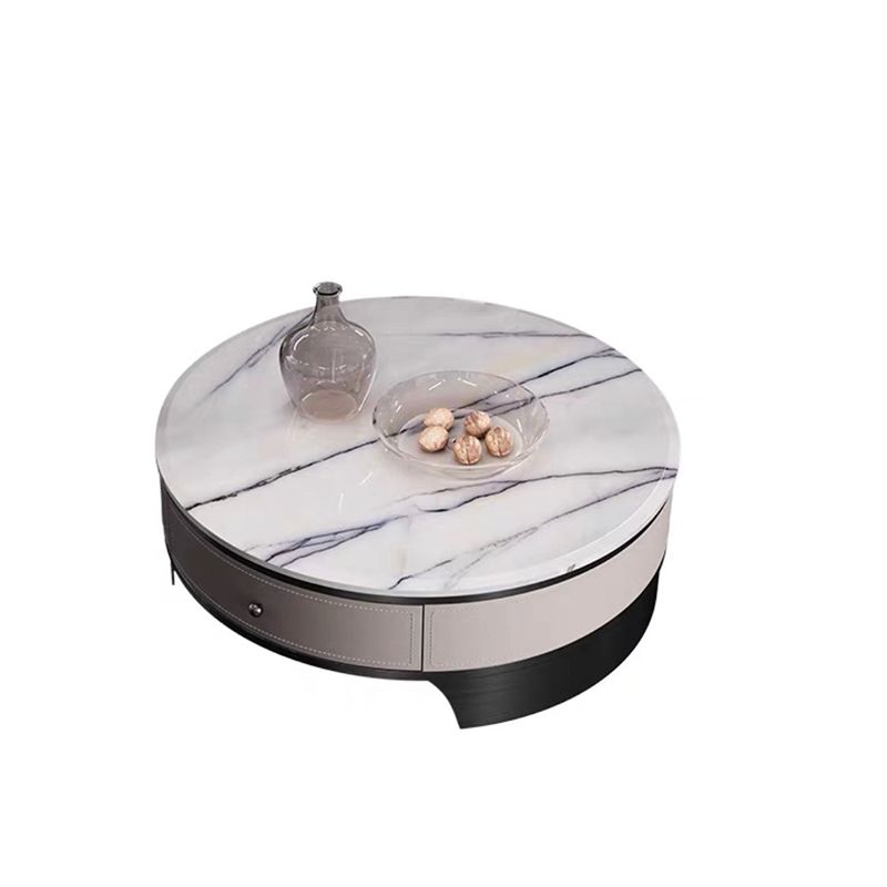 Drum Base Design Marble White/black White Top Metal Base Round Coffee Table Clearhalo 'Coffee & Accent Tables' 'Coffee Tables' 'coffee_tables' 'furn' 'furn_coffee_tables' 'Furniture' 'Living Room Furniture' 1200x1200_595e024f-162e-4dfd-bc48-79884b80a133