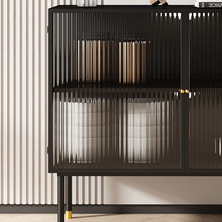 39.5"L Glam Iron Sideboard Striped Glass Doors Cabinets Dining Server for Living Room Clearhalo 'buffet_sideboard' 'Buffets & Sideboards' 'furn' 'furn_buffet_sideboard' 'Furniture' 'Kitchen & Dining Furniture' 1200x1200_595f6f35-6b49-4b36-8a7f-e776dc31b02c