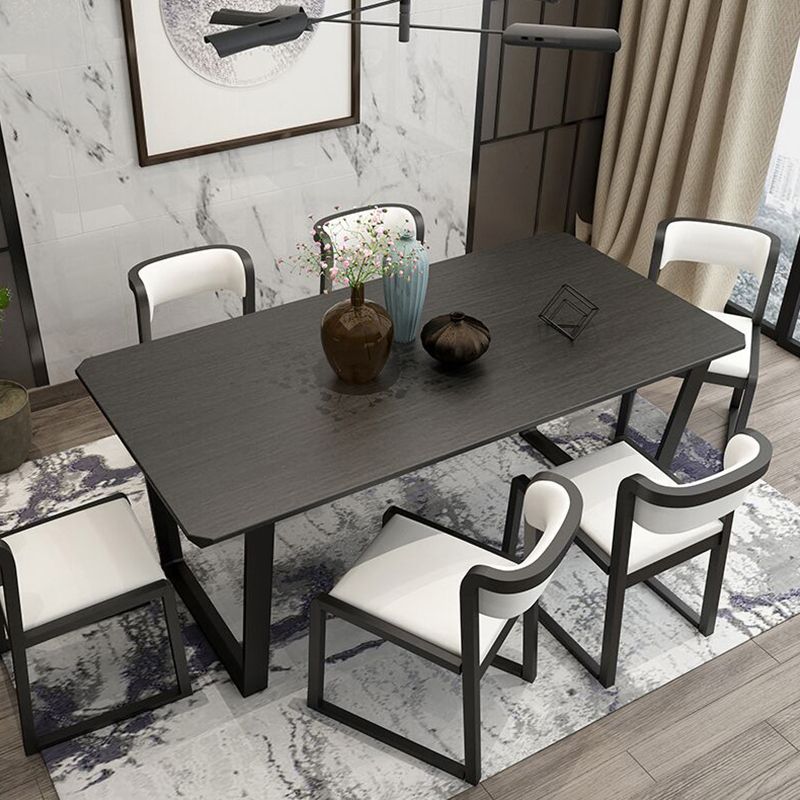 Rectangle Black Dining Table Wooden Table Industrial with Double Pedestal Clearhalo ' dining_table' 'Dining Tables & Seating' 'Dining Tables' 'furn' 'furn_dining_table' 'Furniture' 'furniture_dining_table' 'Kitchen & Dining Furniture' 'kitchen&dining_furn' 'kitchen' 'kitchen_dining_table' 1200x1200_5960fd6c-1c1f-44a0-9a20-bf30244863a2