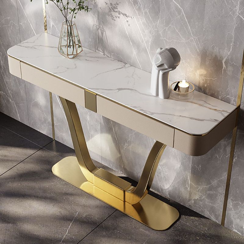 Glam Stone Accent Table 14 Inch Wide Console Table with Drawers