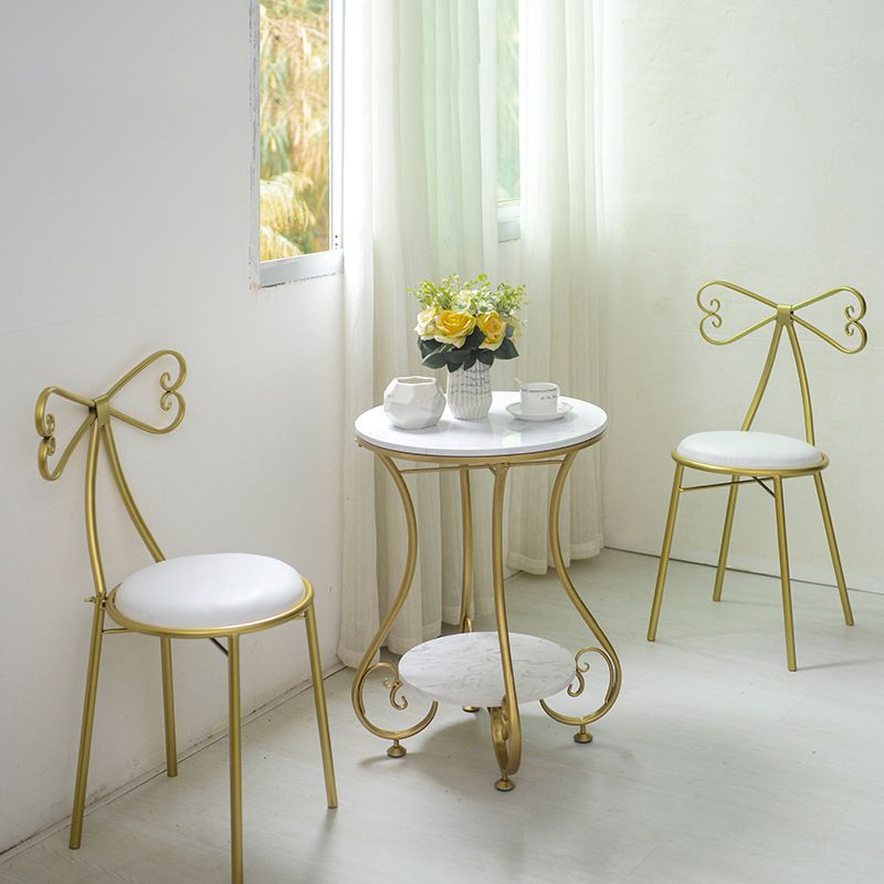 Glam Round Glossy Marble Top End Table Metal Curved Sofa Side End Table