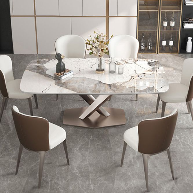 Modern Dining Table Rectangle Stone Top Table with Stainless Steel Pedestal Base Clearhalo 'Dining Tables & Seating' 'Dining Tables' 'dining_table' 'furn' 'furn_dining_table' 'Furniture' 'furniture_dining_table' 'Kitchen & Dining Furniture' 'kitchen' 'kitchen_dining_table' 1200x1200_59675724-2f5c-49b4-a195-7400cf7e5aaa