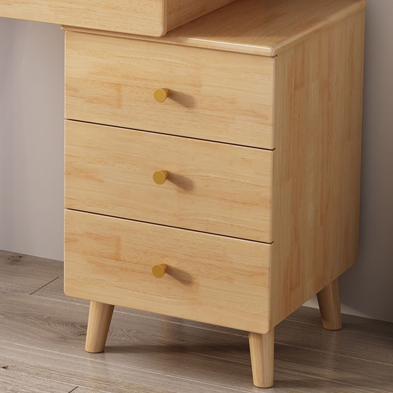 Taburete de tocador de maquillaje de madera con espejo en acabado natural/nogal