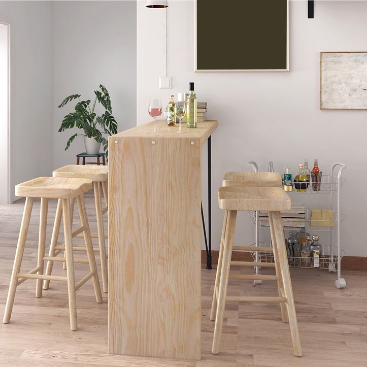 Juego de mesa de pub rectangular industrial, mesa de mostrador de madera de 1/5 piezas con taburetes sin respaldo