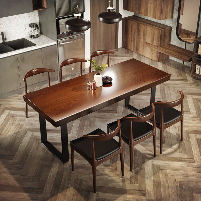 Industrial Double Pedestal Dining Table Rectangle Pine Solid Wood Dining Table