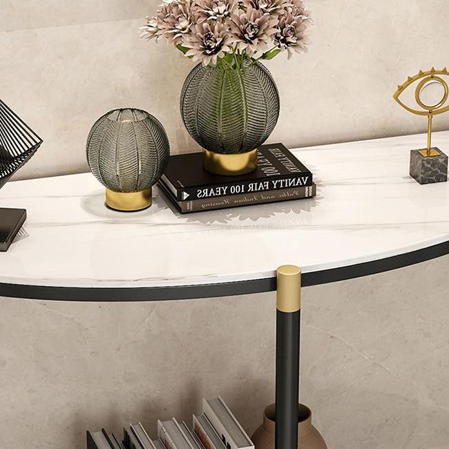Glam Half Moon Accent Table Iron Sofa Console Table for Hall
