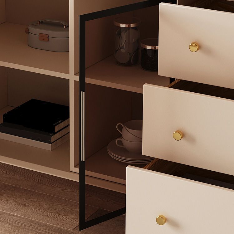 Glam Credenza Glass Doors Stone Side Board with Cabinets and Drawers Clearhalo 'buffet_sideboard' 'Buffets & Sideboards' 'furn' 'furn_buffet_sideboard' 'Furniture' 'Kitchen & Dining Furniture' 1200x1200_5969e1c6-2662-4748-95e1-fe2c015a7199