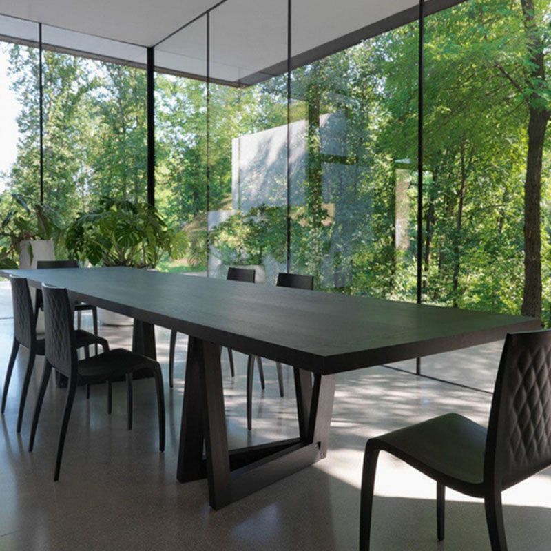 Modern Black Rectangle Dining Table Solid Wood Top Iron Base Table Clearhalo 'Dining Tables & Seating' 'Dining Tables' 'dining_table' 'furn' 'furn_dining_table' 'Furniture' 'Kitchen & Dining Furniture' 1200x1200_596ba98b-f8c0-4539-9e18-b450d28e9811