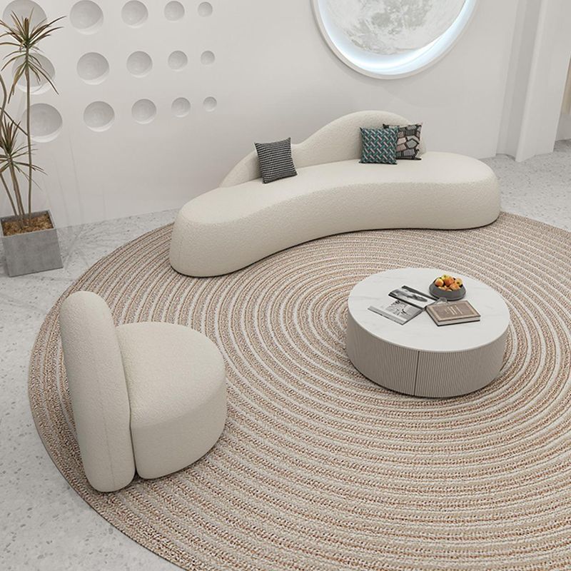 Contemporary Camel Back Armless Settee Fabric Curved Sofa in White