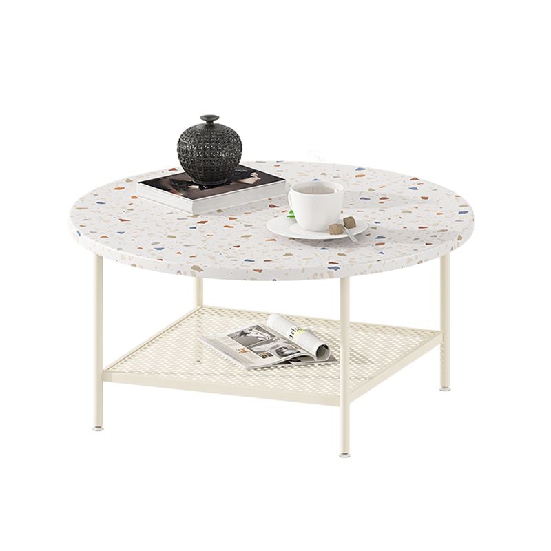 Mesa de centro contemporánea de 17" de alto, mesa de cóctel de café blanca con almacenamiento