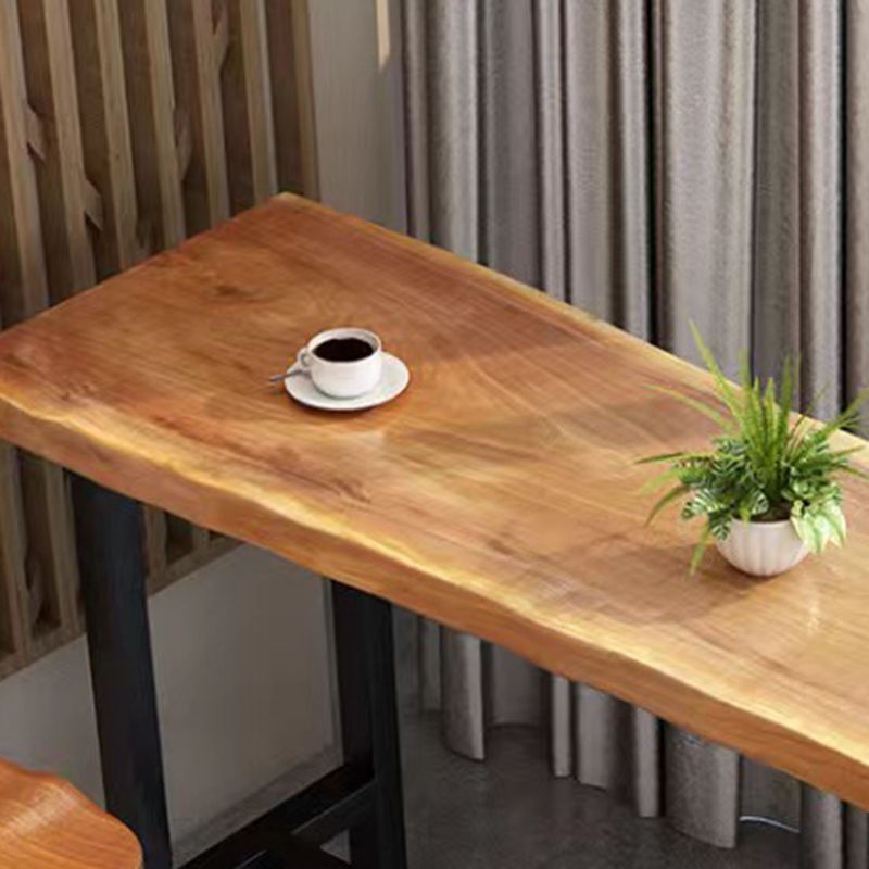Mesa de bar rectangular industrial con altura de barra de madera maciza con base de caballete