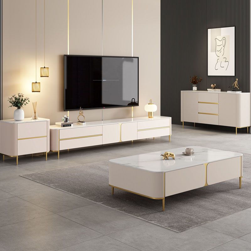 White Stone TV Stand Glam TV Media Stand with Legs for Living Room Clearhalo 'furn' 'furn_tv_stands_entertainment_centers' 'Furniture' 'Living Room Furniture' 'TV Stands & Entertainment Centers' 'TV Stands & Media Storage Furniture' 'tv_stands_entertainment_centers' 1200x1200_59701c22-cf9a-4592-96e6-9e2612f03989