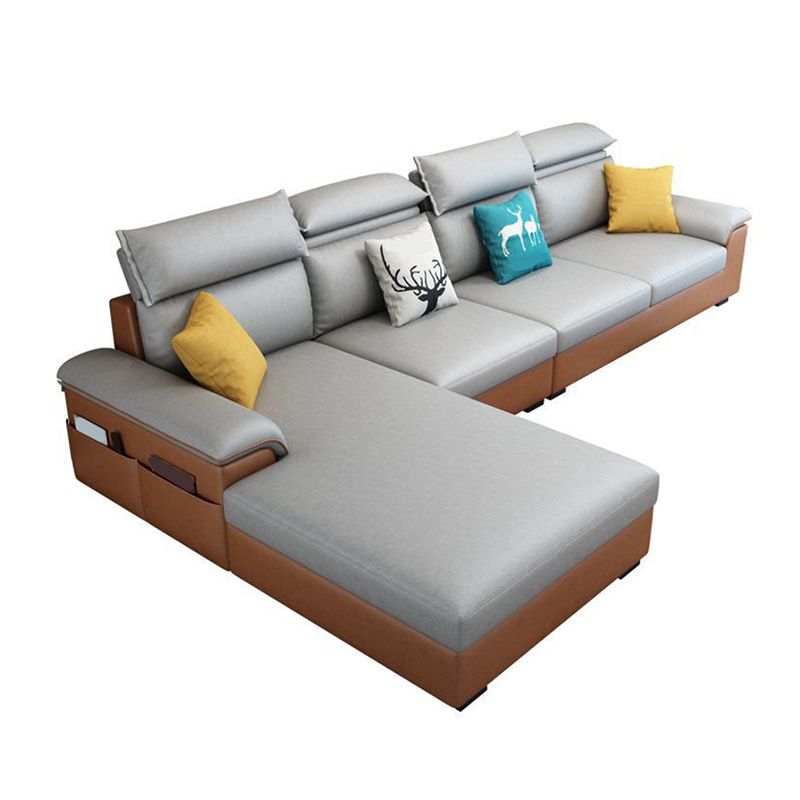 モダンスタイルのソファベッドソリッドウッドフレーム模倣レザービルトインアームレストソファ