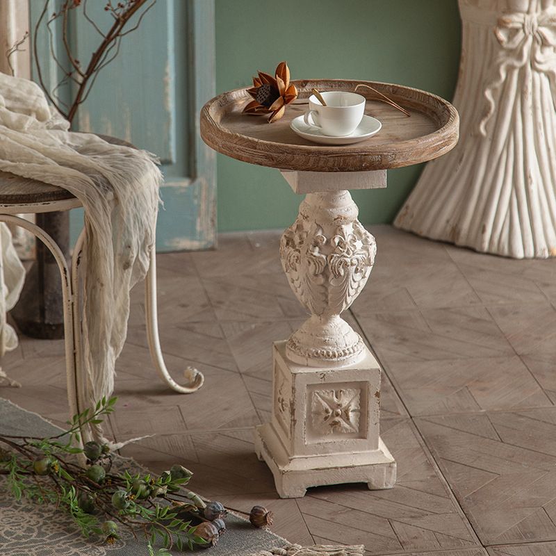 Round Solid Wood Side Table 24.8" Tall Pedestal Side End Snack Table