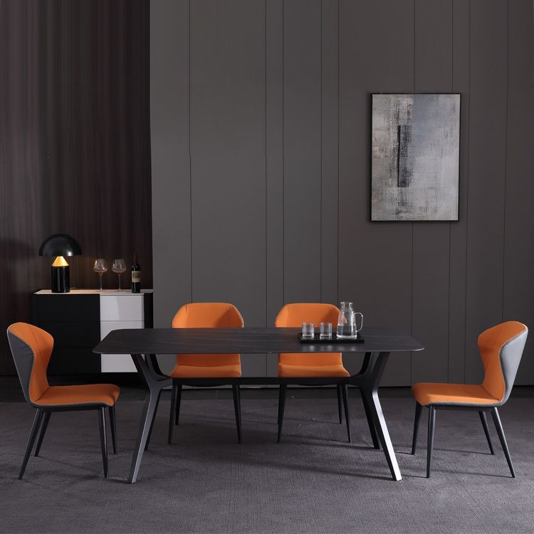 Contemporary Rectangle Dining Table Sintered Stone Dining Table with Black Trestle Base Clearhalo ' dining_table' 'Dining Tables & Seating' 'Dining Tables' 'furn' 'furn_dining_table' 'Furniture' 'furniture_dining_table' 'Kitchen & Dining Furniture' 'kitchen&dining_furn' 'kitchen' 'kitchen_dining_table' 1200x1200_59744944-0fb1-47cb-8720-d4f5d3a9d376